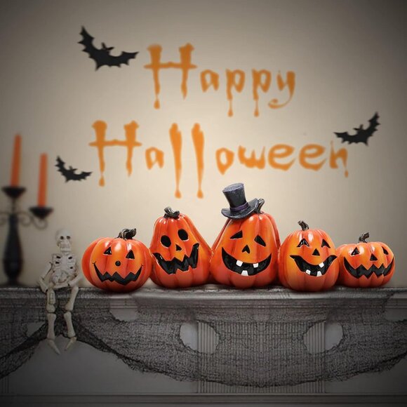 5pcs Orange Pumpkin Decorations - Indoor Halloween Decor for Table, Window, Gift - Picture 4 of 5